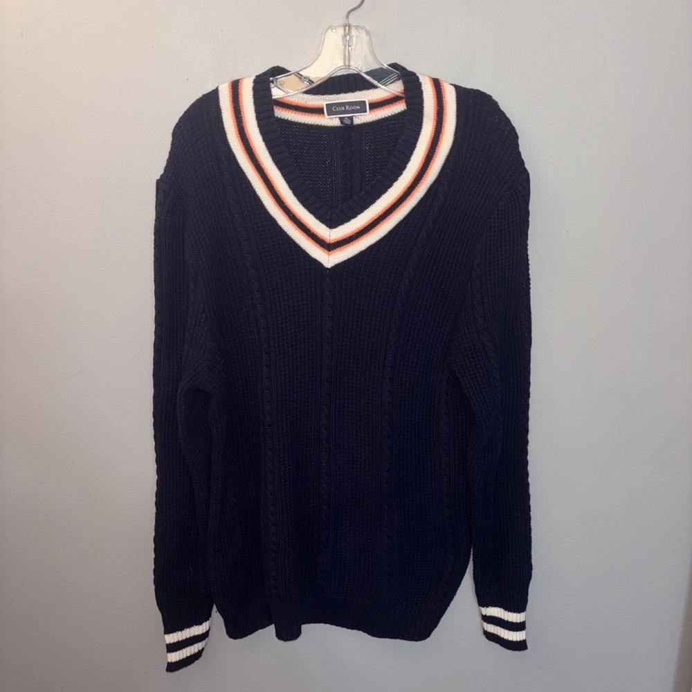 Club Room Men's Textured Cricket Knit Sweater Blue Size Medium‎ Preppy Heritage